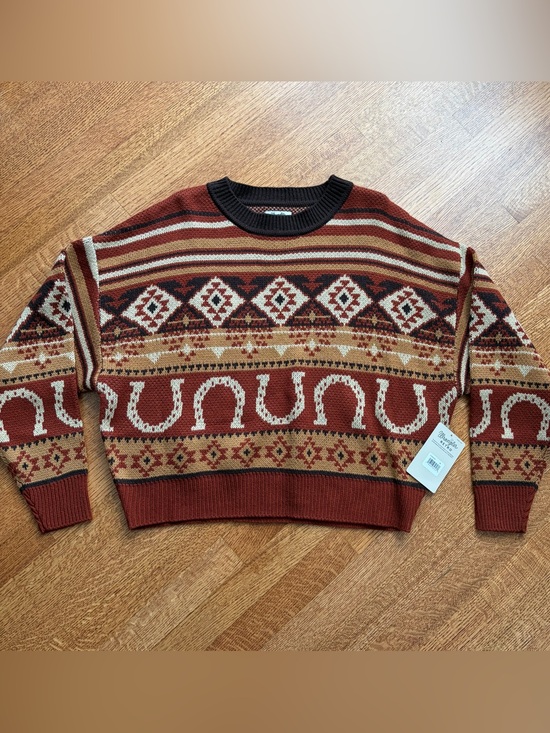 Wrangler Retro Sweaters - NWT Wrangler Retro Women's Horseshoe Southwestern Aztec Knit Sweater Medium Rust